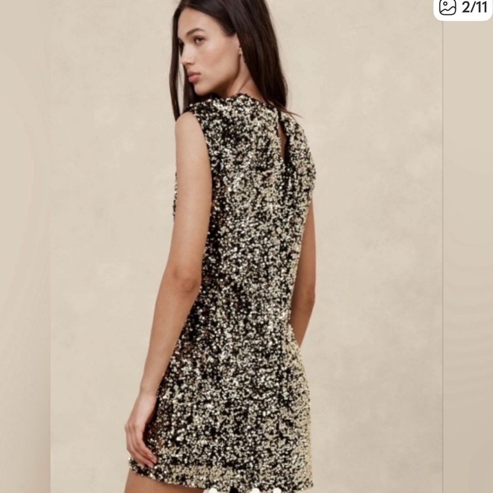 Banana Republic Sequin Sleeveless Shift Dress - Black and Gold
